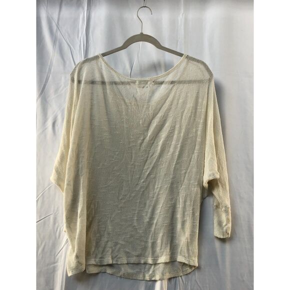 Velvet Ivory Crew Neck Open Knit Lightweight Sweater 3/4 Sleeve S - Made in USA - Picture 3 of 9